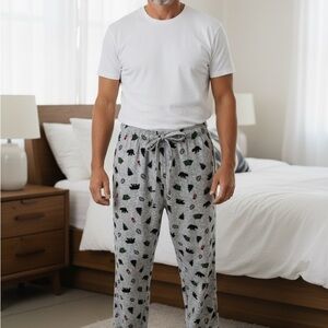 Cozy Lounge Pajama Pants Grey Print Relaxed Fit Drawstring